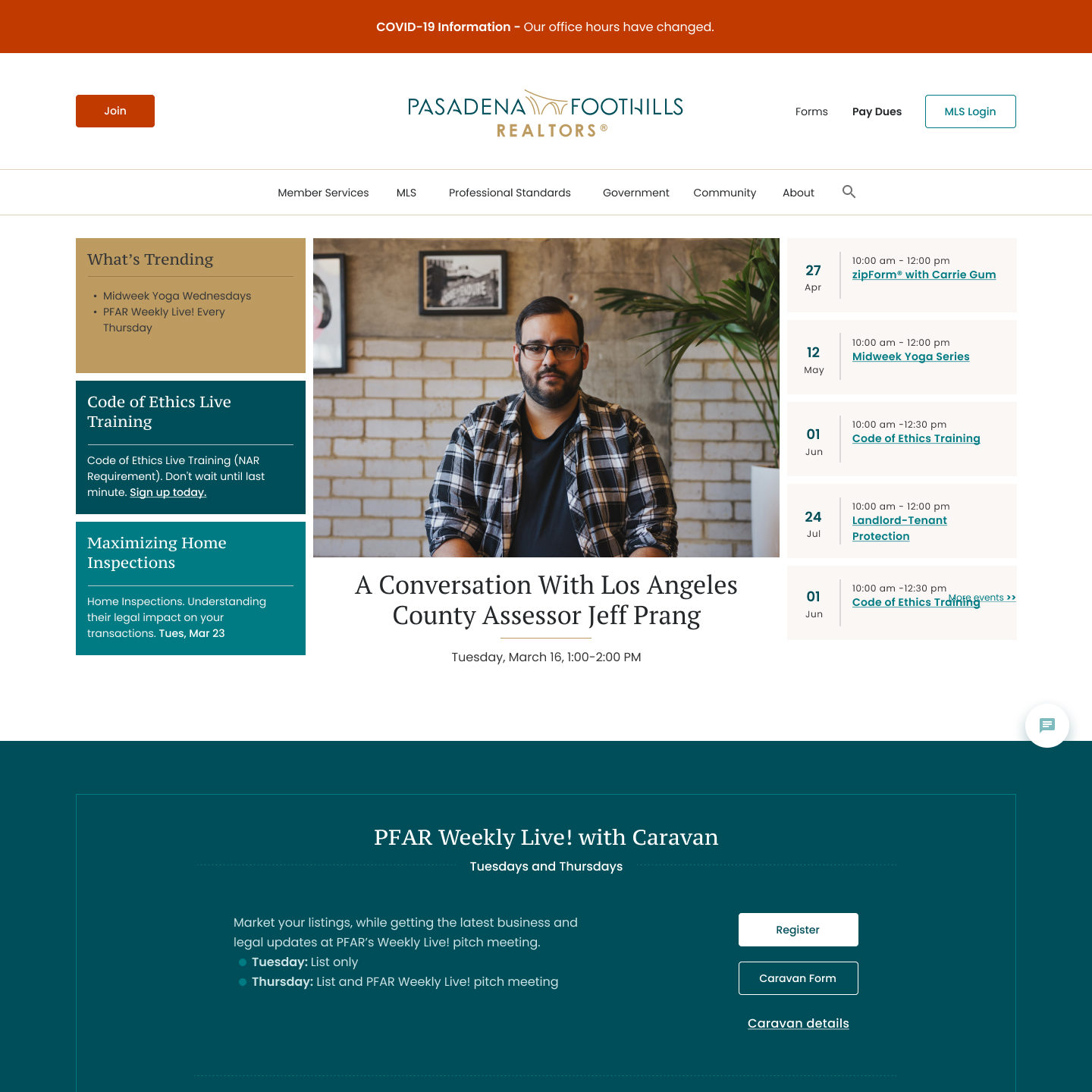 Image of a full page design layout for Pasadena-Foothills REALTORS homepage.